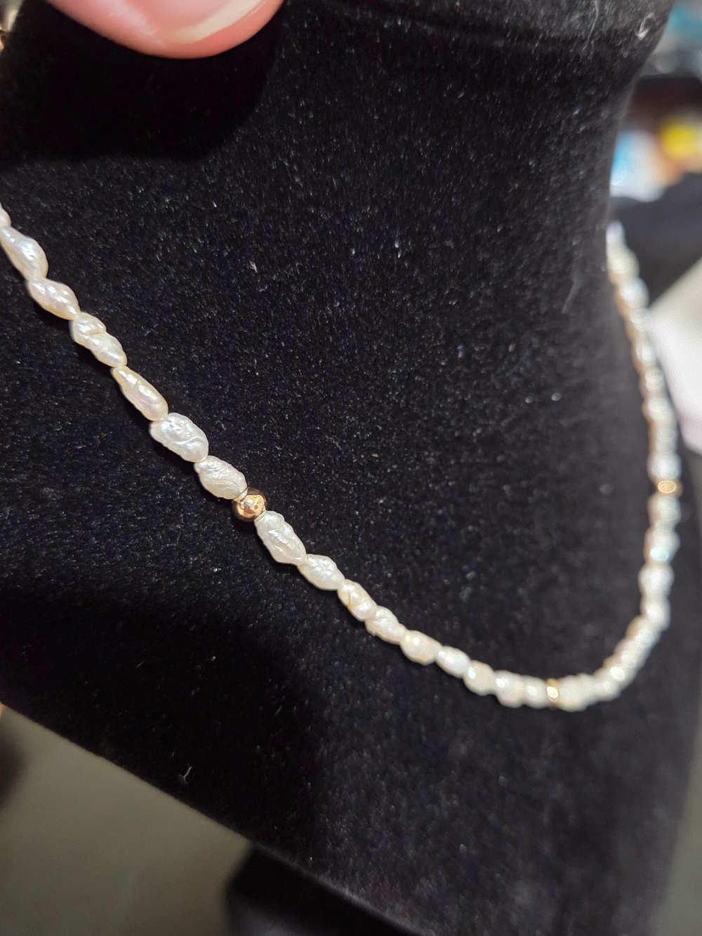 Kashi Pearl and 14k Gold Bead Necklace - Elegant White Pearls